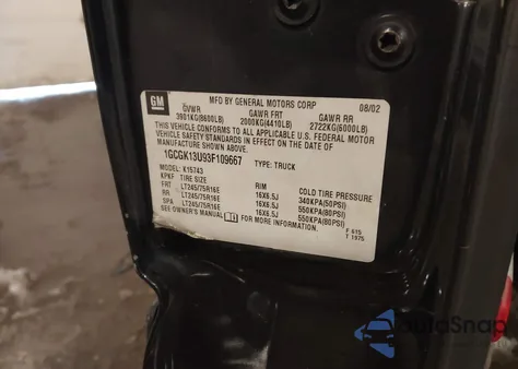 2003 Chevrolet Silverado 1500Hd Ls z USA, uszkodzony, nr VIN 1GCGK13U93F109667